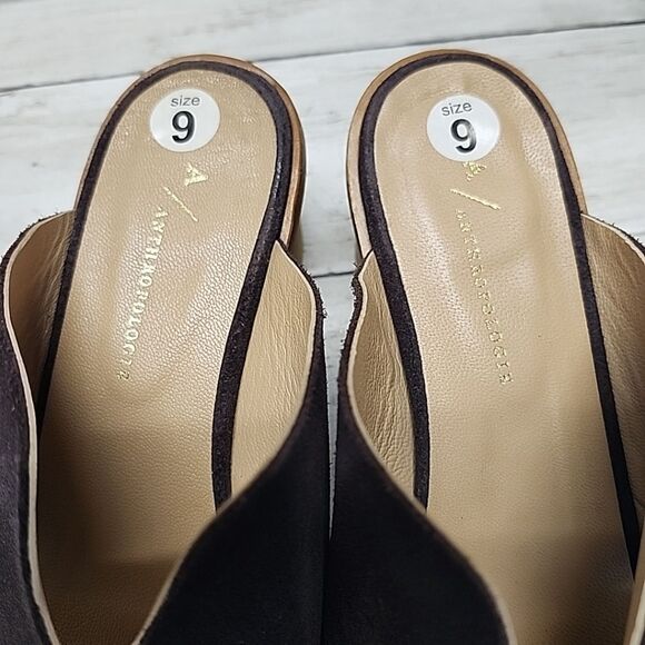 Anthropologie Criss-Cross Brown Suede Block Heel Slip-on Sandals Mules Sz 9 - Picture 6 of 10